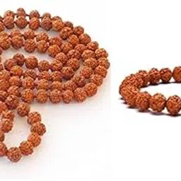 naisha Rudraksha Stretchable Bracelet & Rudraksha Mala 108+1 Beads Necklace 5 mukhi Paanch mukhi 5 face Rudraksha Seed, Prayer Beads, Wrist Wrap, Jaap Mala, Bracelet Bead Size 7 mm (Pack of 2) image 1