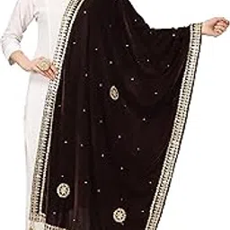 a r silk Women's Brown Stone work & Four Side Gotta Patti Work With Latcan Velvet Fancy Dupatta(ARS0762)-picture-35