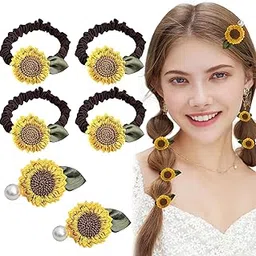 Scrunchies Set, 6PCS Hair Scrunchies for Women, 4PCS Sunflower Hair Accessories Set with 2PCS Clips, Hair Ties for Woman, Women Hair Accessories, Hair Clip for Woman for Stylish Looks-image-84