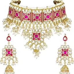 peora Gold Plated Meenakari Bridal Choker Necklace Earring Jewellery Set for women-picture-25