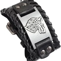 dsimple Wolf Head Design Retro Braided Leather Bracelet | Adjustable Wristband for Men-picture-45