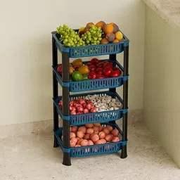 Green valley Multipurpose Plastic Storage Rack for Kitchen, Onion Potato Sabji, Fruit Corner Storage Stand Basket, Folding Rack, Countertop Kitchen Organizer Cart, Trolley Rack (4 Layer, BLUE)-picture-18