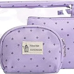 Awestuffs Portable Cosmetic Bags Set of 3 Different Sizes Makeup and Toiletry Pouch Purse Bag for Travel or Daily Use (Set of 3) (Purple) image 1