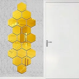 Bikri Kendra Ind - Hexagon 20 Golden Mirror Sticker for Wall, Acrylic Mirror, Acrylic Mirror Wall Decor Sticker, Wall Mirror Stickers, Acrylic Stickers, Wall Stickers for Hall Room-Self-Adhesive-picture-26