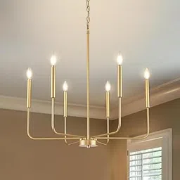 Chandni Décor Modern Gold Chandelier for Dining Room,Metal 6-Light Kitchen Light Fixtures,Farmhouse Candle Hanging Pendant Light for Living Room Entryway Foyer Bedroom (Bulb Not Included)-image-2