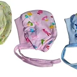 lappu Soft Pure Cotton Caps with Tai Knot and Bonnet Infant Unisex Hat | Topi Pack of 3-picture-54