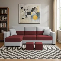 Aden LHS 4 Seater L Shape Sofa Set for Living Room (Maroon Grey Colour Fabric) Premium Fabric Sofa Set for Living Room-picture-13