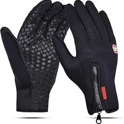 OLAHRAGA Silicone Padded Lightweight Touchscreen Full Finger Gloves with Adjustable Zipper for Working, Cycling, Running, Driving (Black)-picture-10