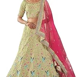 fusionic Pista Green Color Art Silk Fabric bird motif design Lehenga For Women-picture-48