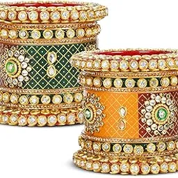 bianka Chuda Set: Red, Green, Yellow Bangles Perfect for Women, Girls, Brides, and Celebrations! Rajwadi style chuda-picture-33