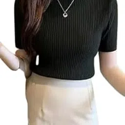 find x Women Half Sleeves Crop Top for Girls, High Neck Top Half Sleeves Crop Top for Women Stylish and Comfortable Casual Tops, Office, Party Top-picture-11