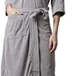 ELEVANTO Bathrobe for Women Micro Terry Cotton Towel Robe | Soft and Easy to Absorb & Dry| Unisex Bathrobe(GREY-F)-picture-13
