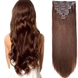 FULLY 10 pcs Real Human Hair Extension For Women and Girls 50 Grams (Medium Brown, 28 inch)-picture-15