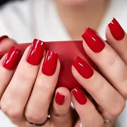 Square Press-On Nails Set, Glossy Red, 12 Pieces, Easy Application with Glue (Red)-picture-44