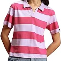 bewakoof Women's 100% Cotton Striped Regular Fit Polo T-Shirt-picture-22