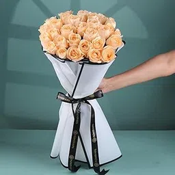 FlowerAura Premium Fresh Live Flower Bouquet of 30 Peach Roses For Birthday Gift, Anniversary Gift, Wedding Gift, Rose Day Gift, Valentine's Day Gift, New Year Gift (Same Day Delivery)-picture-36