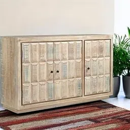 TGF Furniture Store Rustic Wooden Sideboard Cabinet – 3-Door Storage Console with Carved Geometric Pattern – Whitewashed Finish – Vintage Living Room Furniture-picture-26