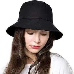 Unisex Black Cotton Summer Round Cap Small Brim Cotton Cap Bucket hat Sports (Black)-image-0
