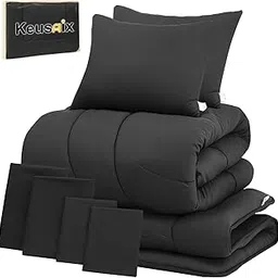 Keusnix Futon Set, Double Comforter Set, 9-piece Set, SEK Certified, Bacteria Resistant, Odor Resistant, All Seasons, Comforter Set, Washable, Filling 4.4 lbs (2 kg), 5-Layer Matton, Pillows, 4 Duvet-image-2