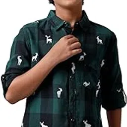 Under Fourteen Shirts for Boys | Boys Cotton X-Mas Printed Twill Checks Flap Pocket Rollup Full Sleeve Shirt | Woven Fabric | 4-5 Yrs(X-Mas Green)-image-31