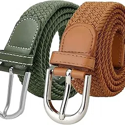 Men's Casual/Formal Canvas Braided Elastic/Stretchable Expandable Women Belt, Fit Upto 38Inch Waist Size (Pack Of 2)-image-1