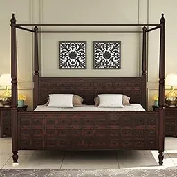 DAKSHAYANI HANDICRAFT Sheesham Solid Wood Citadel Poster Bed | Handcrafted King Size Bed with Tall Posts & Elegant Design | Sturdy, Durable, Premium Finish Bed (Walnut, Queen)-image-16