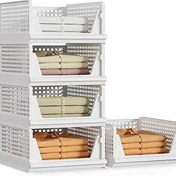 VERAT 5 Pieces Storage and Organisers/Wardrobe Organizer Storage/Plastic Wardrobe/Cloth Adjustable For Foldable/Clothes Organizer Foldable Shirt/Almirah/Cupboard/Cupboard Stackbale Clothes(White)-picture-38