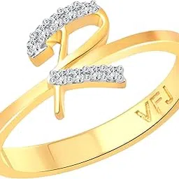 Initial ''R'' Letter (CZ) Gold and Rhodium Plated Alloy Ring for Women and Girls - [VFJ1190FRG]-image-32