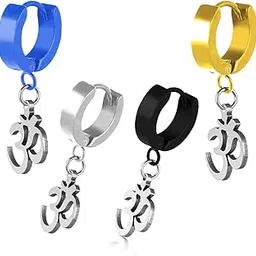 Om Of Bali 4 pc combo Stud Earring For Unisex Stainless Steel Om Charm Drop Huggie Earring For Women, Men, Boys, Girls-image-30
