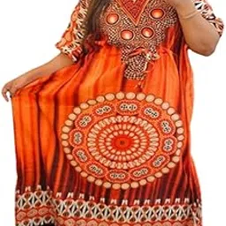 cigain Women's Boho Kaftan Maxi Dress, Royal Blue with Mandala Print, V-Neck, Short Sleeve-picture-12