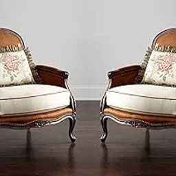 LSGF Luxury Design Traditional Cosettz Carving Chair Arm Chair With Solid Sagwan Wooden Frame Single Sofa Chair Sofa Set For Small Apartments, Living Room or Bedroom (Set Of 2 Chairs, Brown)-picture-33