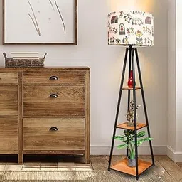 TEKCOOL Floor Lamp with for Living Room with 3 Shelves Decorative Metal Floor Lamp Standing Home Decoration Floor JuteLamp Shade Reading for Bedroom, Office,Kitchen.-image-82