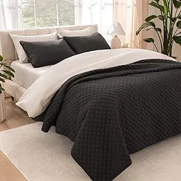 Bare Home Premium 3 Piece Coverlet Set - Full/Queen Size - Diamond Stitched - Ultra-Soft Luxurious Lightweight All Season Bedspread (Full/Queen, Black)-picture-44