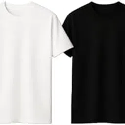 Pack of 2 Men’s Round Neck T-Shirts (White & Black), Regular Fit, 180 GSM-image-2