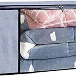 Foldable Underbed Storage Bag Wardrobe Organizer Blanket Storage Bag for Comforter Blanket Cover Saree Clothing Bedding with Transparent Window and Zip Closer (Grey, Pack of 1)-image-7
