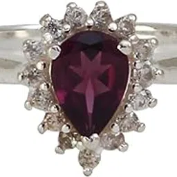 925 Sterling Silver Natural Purple Rhodolite Garnet and White Zircon Gemstone Designer Ring 925 Stamp Jewelry | Gifts For Women And Girls-image-3