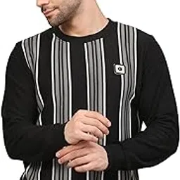 nexgen club Men’s Sweatshirt Full Sleeve Rib Cuff Crew Neck Winter Colour Block Stripe Cool Chest Logo Cotton Blend Jumper Semi-Formal for Man and Boy Unisex Gen Z-picture-23