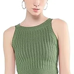 Women's Acrylic Knitted Self Design Sleeveless Halter Neck Crop Cami Tank Top 265-image-7