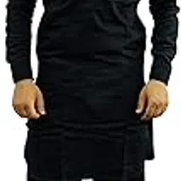 preen Black Double Pocket Pathani Kurta Pajama 100% Cotton-picture-22