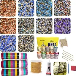 Thread Bangle Making Kit | Pack of 20 Colors with Fitting Stones, Double Bell Silk Threads, Bangle Bases, Stone & Ball Chains, B-7000 Glue & Lakshmi Coins | DIY Silk Thread Jewelry Craft Kit-image-7