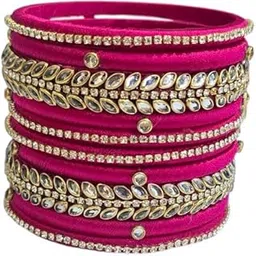 Handicrafts Silk Thread Leaf Design Bangle Set for Women - 10 PC Set, Wedding & Festive Occasion, Handmade Multicolored Chudi Stone Studded-image-28