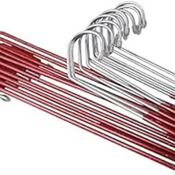 INFINIT [Pack of 10] Space-Saving Stainless Steel Saree Hangers with Anti-Slip Lock – Perfect for Sarees, Pants, and Scarves (Red and Silver, Pack of 10)-picture-11