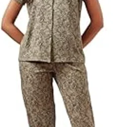 clovia Women's Printed Button-Down Shirt and Pyjama Set-picture-31