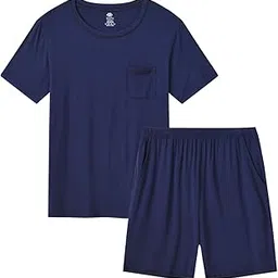 mofiz Men's Sleep Sets,Modal Pajamas Set Ultra Soft Sleepwear Short Sleeve Top & Bottom PJS Lounge Set 2 pieces-picture-38