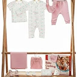 StarAndDaisy Newborn Baby Clothing Set 12 Pieces –100% Pure Cotton, Infant Clothing Set with Body suit, Mittens, Caps, Bibs & Socks, Perfect Baby Shower Gift - Heart Print-picture-45