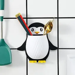 Hauselle Multi-Colored Self Adhesive Toothbrush Holder, Plastic Wall Mounted Penguin Storage Organizer for Bathroom, Makeup Brush Holder, Remote, Stationery Holder, Multipurpose-image-94
