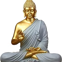 2 Feet Buddha Statue for Home Decor & Garden, Big Size Resin Fiber Glossy Buddha IdolsDecor Items for Home and Office (Grey Golden)-picture-19