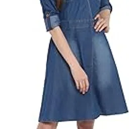 stylestone (3323DnmCrossBtnDrs Women's Denim Dress with V Neck-picture-53