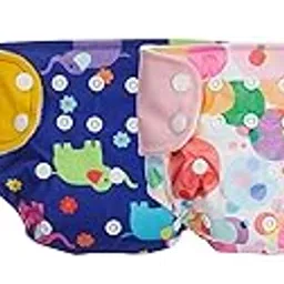 Mama Bear Reusable Cloth Diapers - Pack of 2 Diapers with 2 Free Inserts, Freesize, for Baby 0-3 yrs (Pink, Yellow Elephant)-picture-32