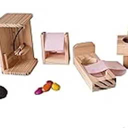 TinyMinyWorld Dollhouse Accessories Doll House Furniture Set (Wooden): Drawing Room - Kitchen - Bedroom - Toilet (Bath Room Extended)-picture-31